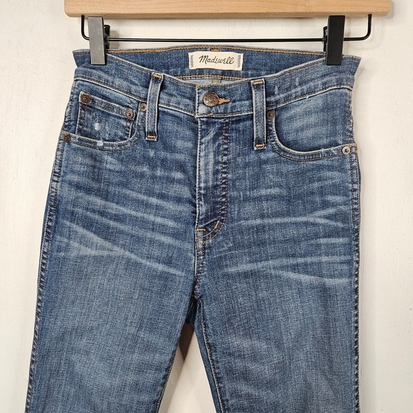 Madewell 10" High Rise Skinny Jeans Drop Step Hem 24P Blue Distressed Denim - Picture 4 of 10